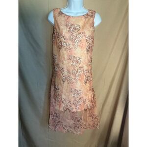 La Belle Floral Shift Dress Womens Size 7 Peach Pink Excellent Mesh Overlay